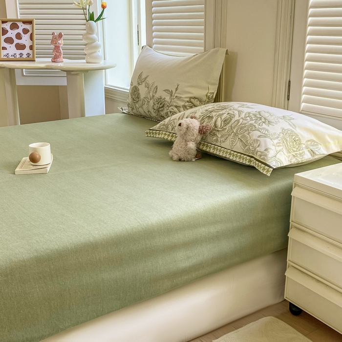 91家纺网 家纺一手货源 找家纺 优品阁 2024新款全棉磨毛四件套单品系列-单床笠 温妮莎-绿