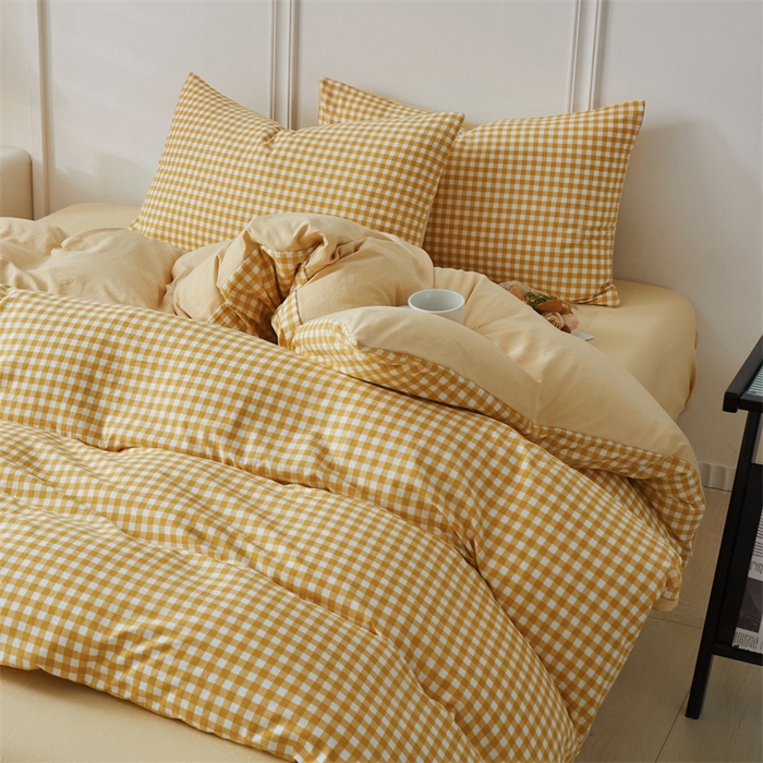 91家纺网 家纺一手货源 找家纺 盛秋家纺 2025新款格子单被套黄小格+云初黄