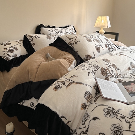 2024新款加厚保暖高克重法式赫本风牛奶绒四件套 法式-叶璃