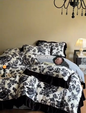 91家纺网 家纺一手货源 找家纺 2024新款加厚保暖高克重法式赫本风牛奶绒四件套 法式-猫先生