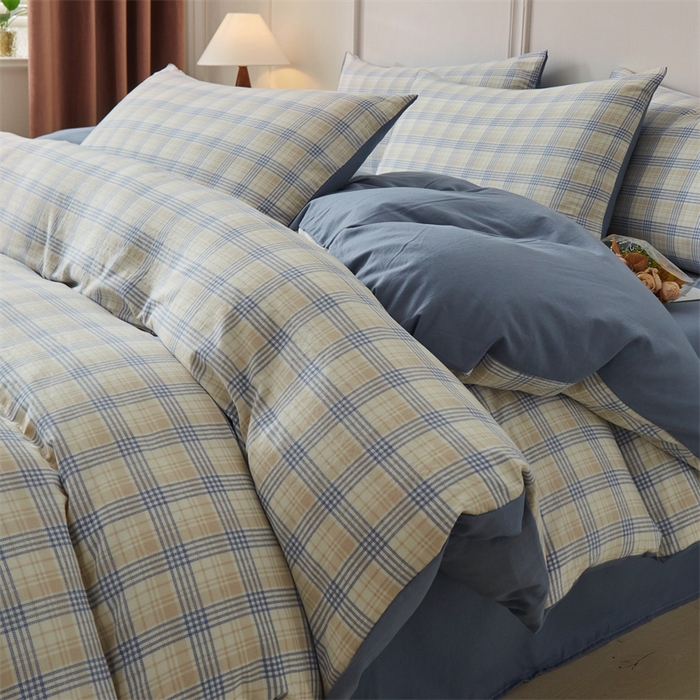 91家纺网 家纺一手货源 找家纺 盛秋家纺 2025新款格子单被套博克+蓝灰