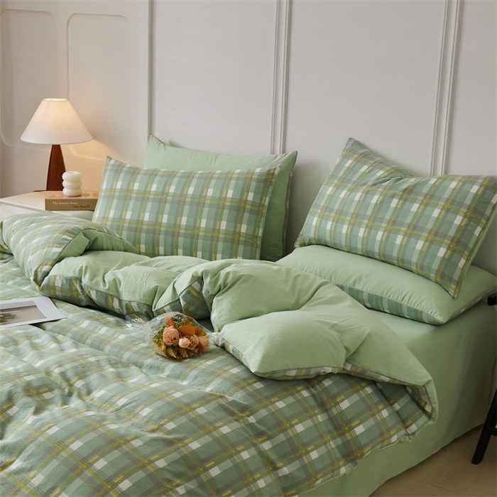91家纺网 家纺一手货源 找家纺 盛秋家纺 2025新款格子单被套伯曼+灰绿