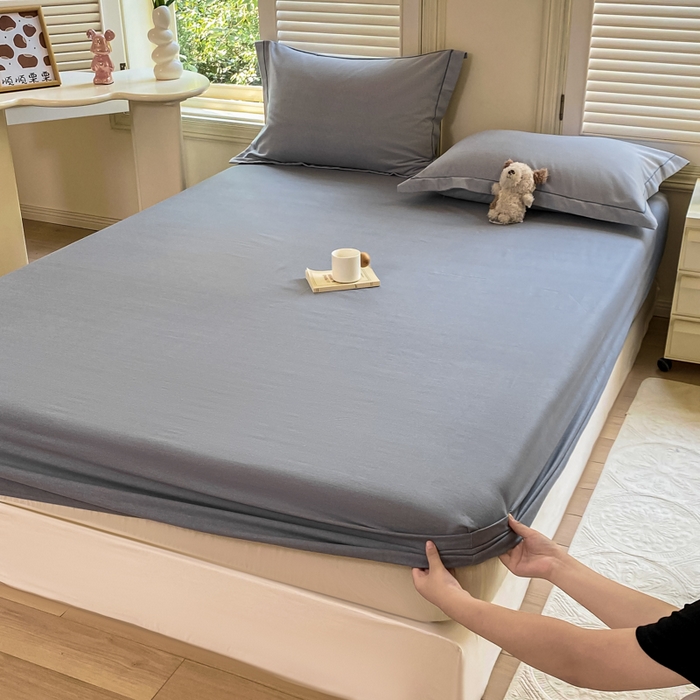 91家纺网 家纺一手货源 找家纺 优品阁 2024新款全棉磨毛四件套单品系列-单床笠 邦尼-蓝灰