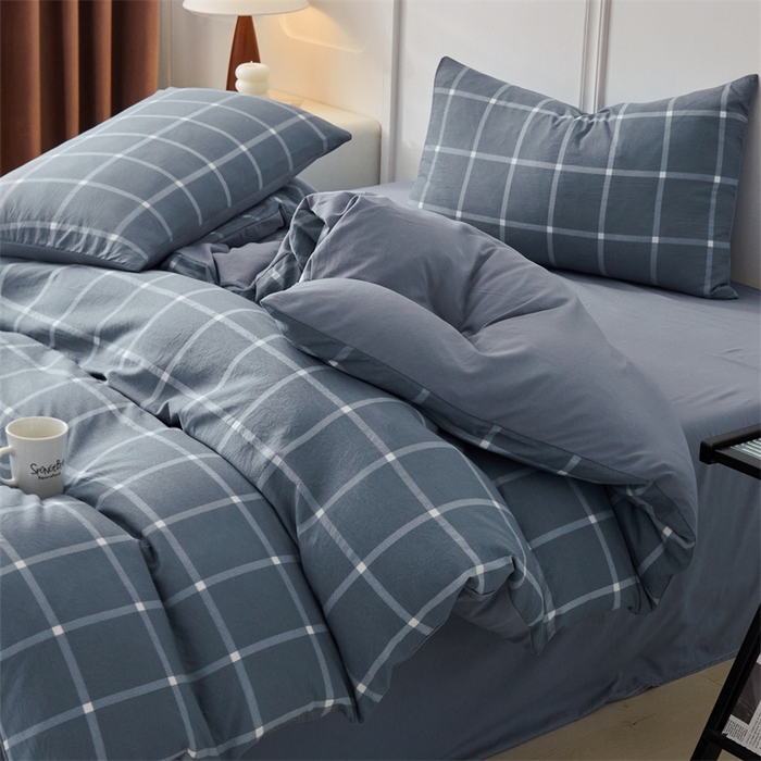 91家纺网 家纺一手货源 找家纺 盛秋家纺 2025新款格子单被套灰大格+蓝灰