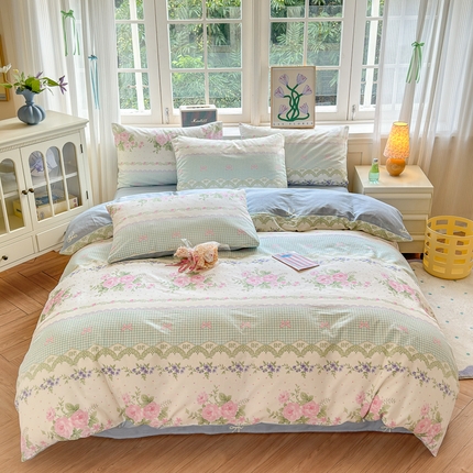 91家纺网 家纺一手货源 找家纺 清雅福 2024新款全棉13070印花单品系列-四件套 春野星漫