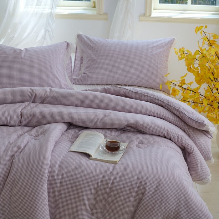 91家纺网 家纺一手货源 找家纺 久典家居 2024新款A类全棉色织水洗棉花边款大豆被 糖果紫