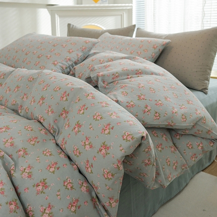 91家纺网 家纺一手货源 找家纺 麦伦家居 2024秋冬新款A类全棉有氧双层纱四件套 蓝风铃