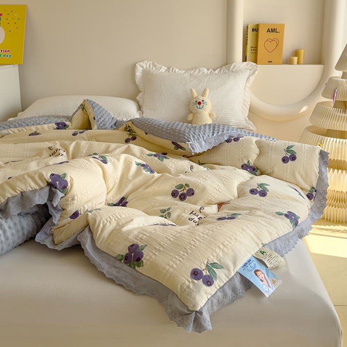 91家纺网 家纺一手货源 找家纺 芯恋 2025款提花韩版花边豆豆冬被被子春秋被芯大豆被豆豆被蓝莓