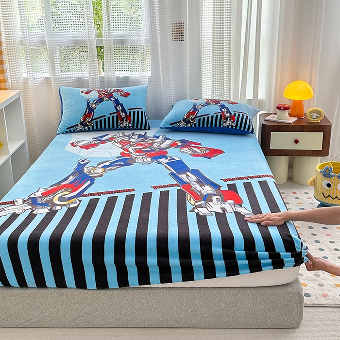 91家纺网 家纺一手货源 找家纺 ds生活馆 2026新款大版数码印花牛奶绒单床笠 擎天柱