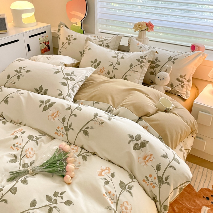 91家纺网 家纺一手货源 找家纺 慕尚家纺 2025新款原棉磨毛四件套单被套系列-四件套 向阳花开