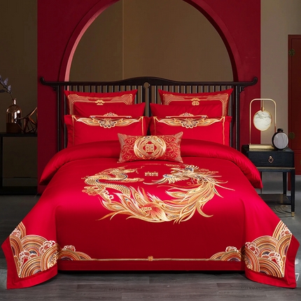 91家纺网 家纺一手货源 找家纺 蒂爵 全棉纯棉1长绒棉刺绣高端时尚款婚庆四件套多件套 皇家龙凤