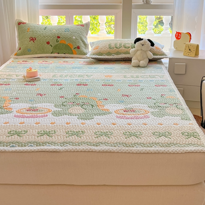 91家纺网 家纺一手货源 找家纺 川悦生活 2024新款A类印花雪花绒床垫加厚绒保暖床护垫 床垫甜系龙龙