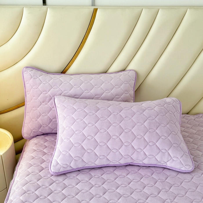 91家纺网 家纺一手货源 找家纺 品乐家纺 2024新款简约牛奶绒夹棉保暖床裙 浅紫