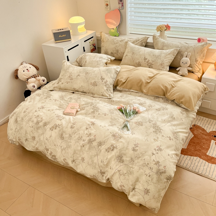 91家纺网 家纺一手货源 找家纺 慕尚家纺 2025新款原棉磨毛四件套单被套系列-四件套 似水生花