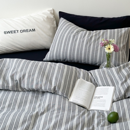 91家纺网 家纺一手货源 找家纺 （总）艾沁家纺 2024新款40S全棉色织水洗提花条纹四件套