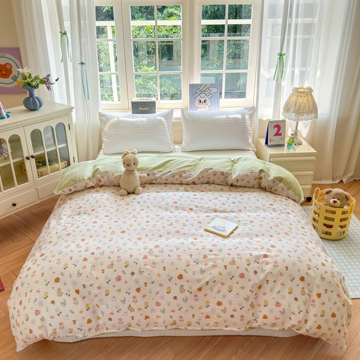 91家纺网 家纺一手货源 找家纺 清雅福 2024新款全棉13070印花单品系列-单被套 春日限定米