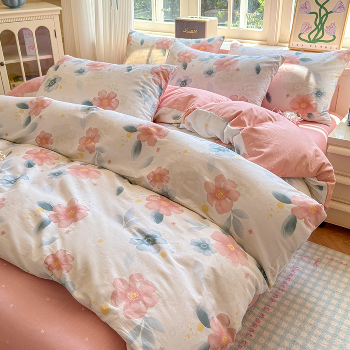 91家纺网 家纺一手货源 找家纺 清雅福 2024新款全棉13070印花单品系列-单被套 半夏清风粉