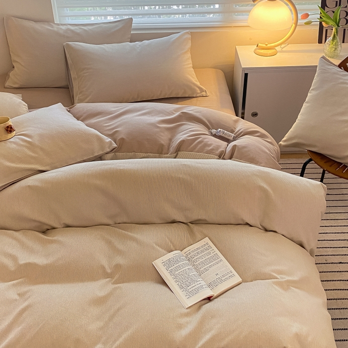 91家纺网 家纺一手货源 找家纺 慕尚家纺 2025新款原棉磨毛四件套单被套系列-单被套 细条卡其