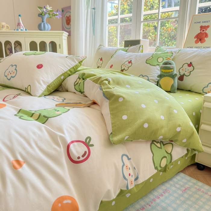 91家纺网 家纺一手货源 找家纺 清雅福 2024新款全棉13070印花单品系列-四件套 恐龙日记米