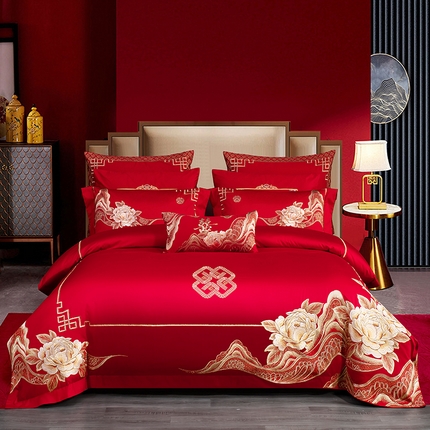 91家纺网 家纺一手货源 找家纺 （总）蒂爵 全棉纯棉长绒棉刺绣高端时尚款婚庆四件套多件套