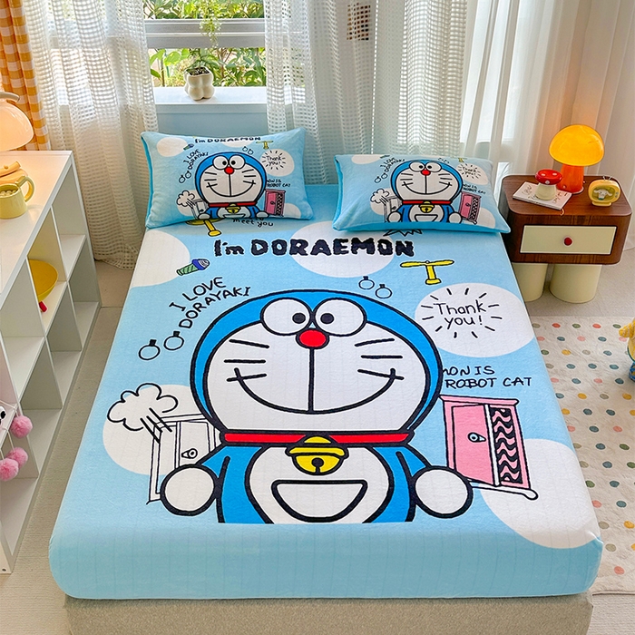 91家纺网 家纺一手货源 找家纺 ds生活馆 2026新款大版数码印花牛奶绒单床笠 叮当猫