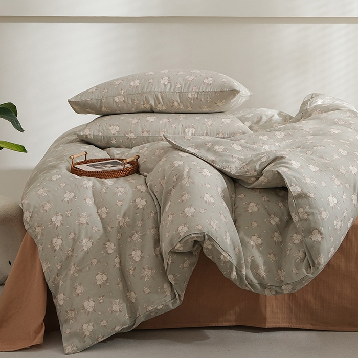 91家纺网 家纺一手货源 找家纺 麦伦家居 2024秋冬新款A类全棉有氧双层纱四件套 白茶