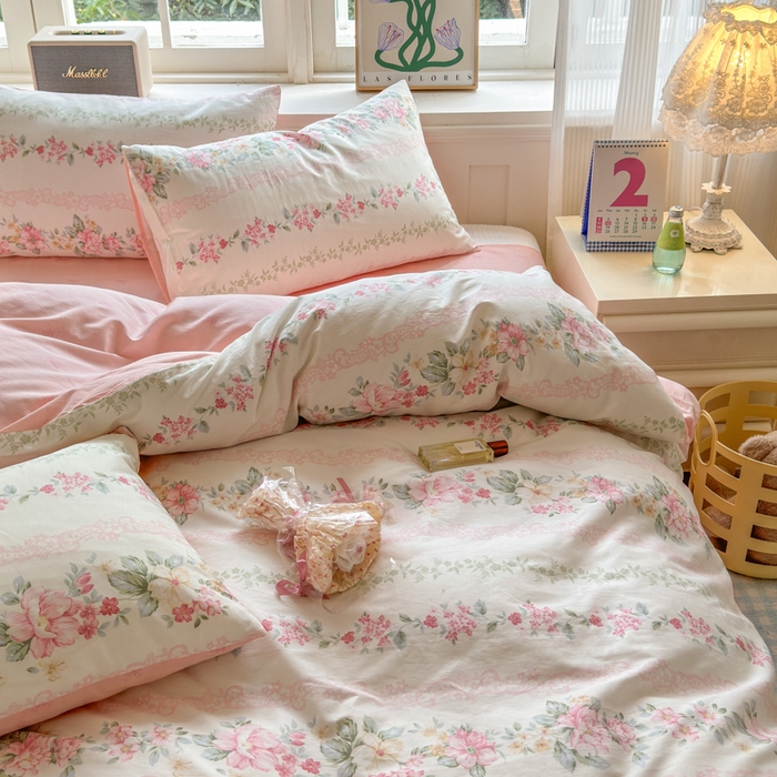 91家纺网 家纺一手货源 找家纺 清雅福 2024新款全棉13070印花单品系列-单被套 花梦初粉