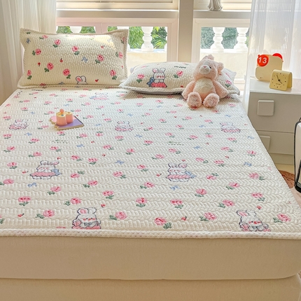 91家纺网 家纺一手货源 找家纺 川悦生活 2024新款A类印花雪花绒床垫加厚绒保暖床护垫 床垫郁金奶兔