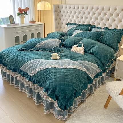 91家纺网 家纺一手货源 找家纺 （总）网红馆（ck家纺） 2025新款高克重天鹅绒刺绣床裙四件套-花语秘境