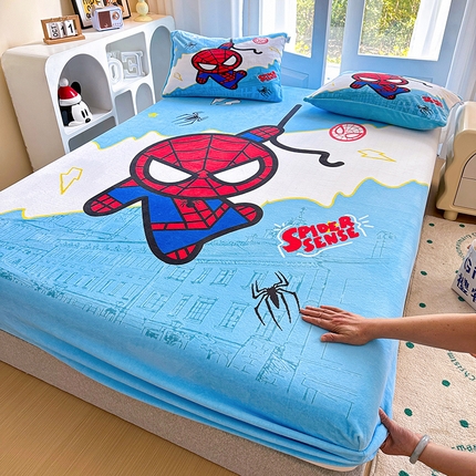ds生活馆 2026新款大版数码印花牛奶绒单床笠 蜘蛛人