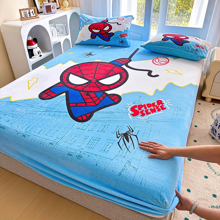 91家纺网 家纺一手货源 找家纺 ds生活馆 2026新款大版数码印花牛奶绒单床笠 蜘蛛人