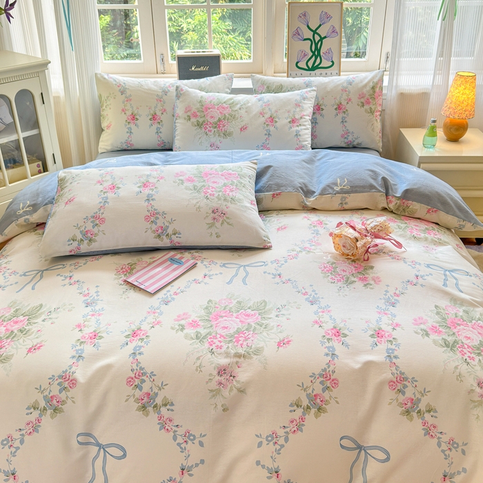 91家纺网 家纺一手货源 找家纺 清雅福 2024新款全棉13070印花单品系列-四件套 花蔓蓝