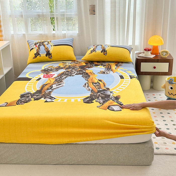 91家纺网 家纺一手货源 找家纺 ds生活馆 2026新款大版数码印花牛奶绒单床笠 大黄蜂