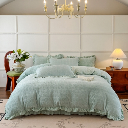 野合家纺 2024新款法式A类雕花牛奶绒韩版公主风四件套床盖款床单款床笠款 山茶花-马利兰