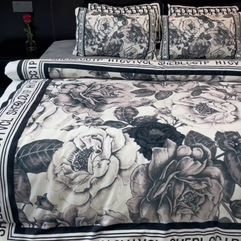 91家纺网 家纺一手货源 找家纺 2024新款大版数码印花四件套高克重双面加厚牛奶绒四件套 大花