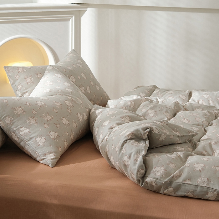 91家纺网 家纺一手货源 找家纺 麦伦家居 2024秋冬新款A类全棉有氧双层纱四件套 白茶