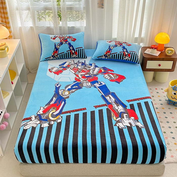 91家纺网 家纺一手货源 找家纺 ds生活馆 2026新款大版数码印花牛奶绒单床笠 擎天柱