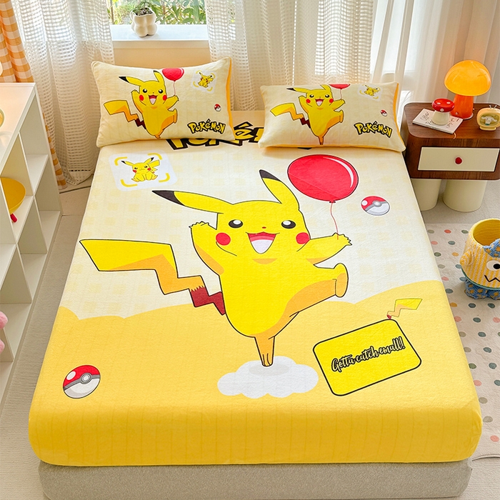 91家纺网 家纺一手货源 找家纺 ds生活馆 2026新款大版数码印花牛奶绒单床笠 气球皮卡