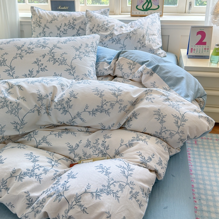 91家纺网 家纺一手货源 找家纺 清雅福 2024新款全棉13070印花单品系列-四件套 满庭米