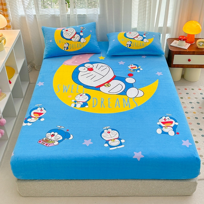 91家纺网 家纺一手货源 找家纺 ds生活馆 2026新款大版数码印花牛奶绒单床笠 晚安叮当