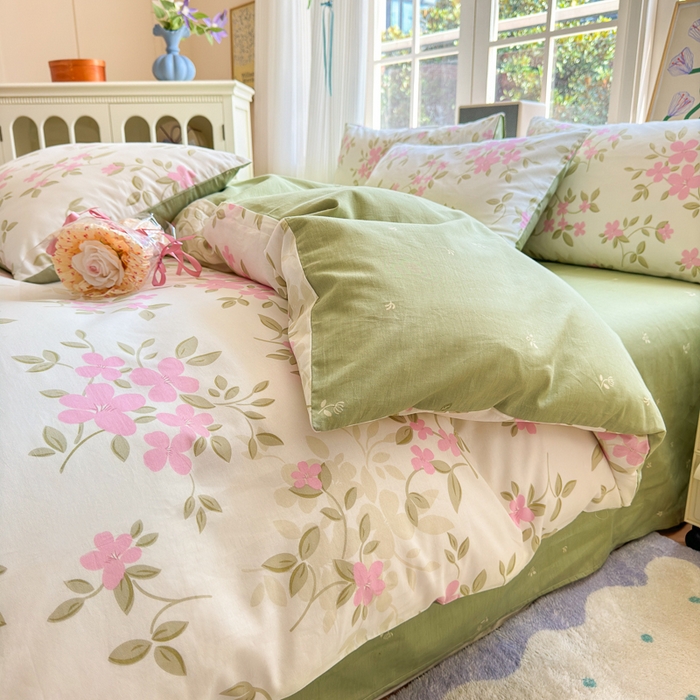 91家纺网 家纺一手货源 找家纺 清雅福 2024新款全棉13070印花单品系列-四件套 花舞轻盈