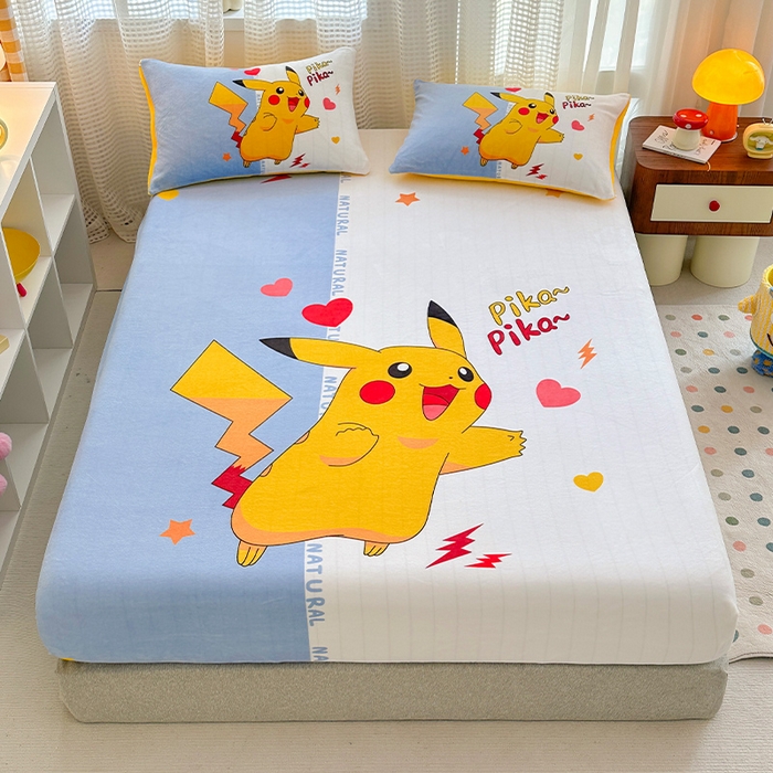 91家纺网 家纺一手货源 找家纺 ds生活馆 2026新款大版数码印花牛奶绒单床笠 开心皮卡