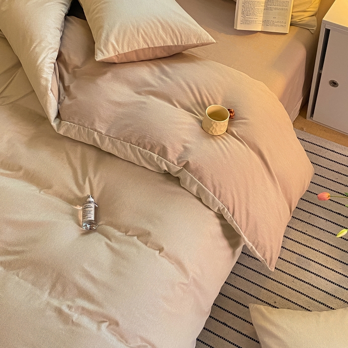 91家纺网 家纺一手货源 找家纺 慕尚家纺 2025新款原棉磨毛四件套单被套系列-四件套 细条卡其