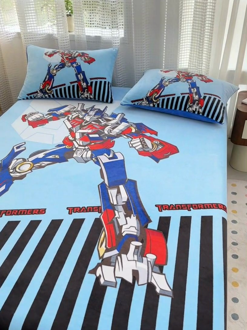 91家纺网 家纺一手货源 找家纺 ds生活馆 2026新款大版数码印花牛奶绒单床笠 擎天柱