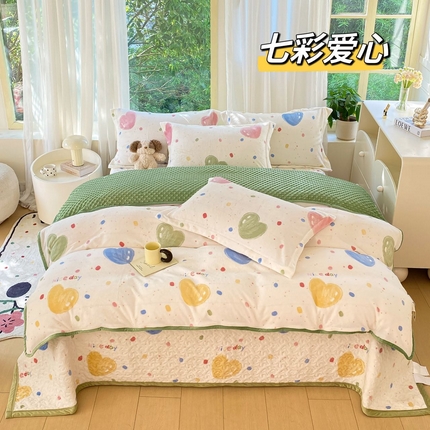 91家纺网 家纺一手货源 找家纺 总 赫梵茜 2024新款高克重安抚豆豆被套牛奶绒夹棉床盖四件套 