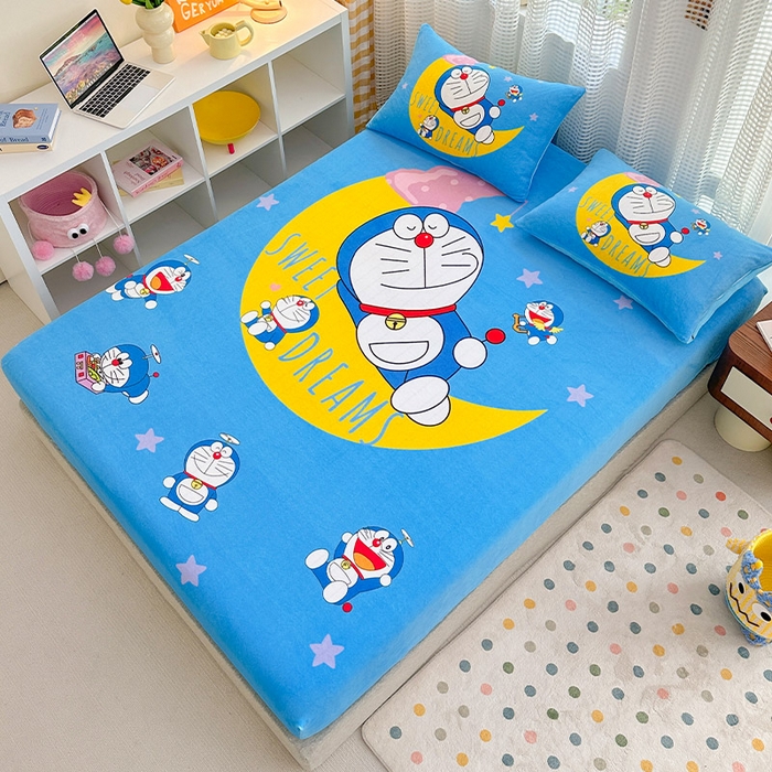 91家纺网 家纺一手货源 找家纺 ds生活馆 2026新款大版数码印花牛奶绒单床笠 晚安叮当