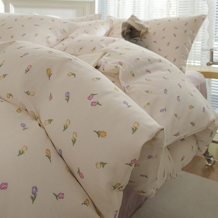 91家纺网 家纺一手货源 找家纺 麦伦家居 2024秋冬新款A类全棉有氧双层纱四件套 小郁金香