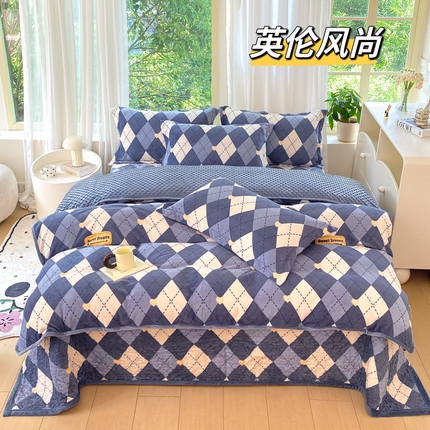 91家纺网 家纺一手货源 找家纺 总 赫梵茜 2024新款高克重安抚豆豆被套牛奶绒夹棉床盖四件套 