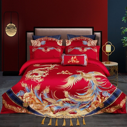 91家纺网 家纺一手货源 找家纺 （总）蒂爵 全棉纯棉1长绒棉刺绣高端贡缎新中式工艺款婚庆四件套多件套