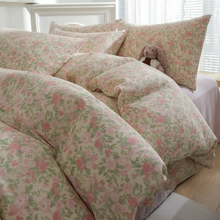 91家纺网 家纺一手货源 找家纺 麦伦家居 2024秋冬新款A类全棉有氧双层纱四件套 芙蓉-玉